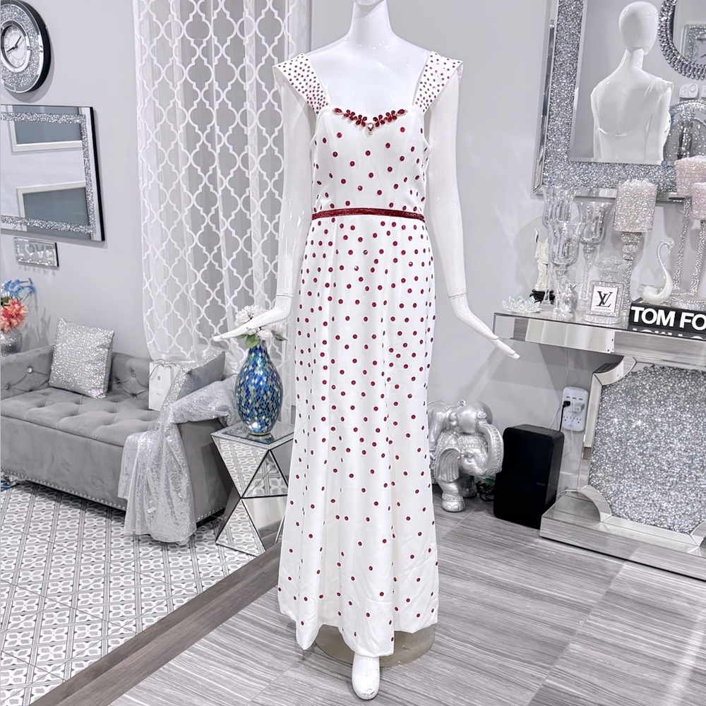 New ❤️🤍 Custom Boutique White & Red Formal Evening Gown